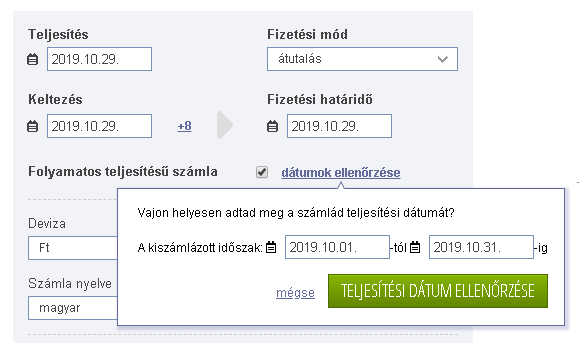 folyamatos teljesítésű számla