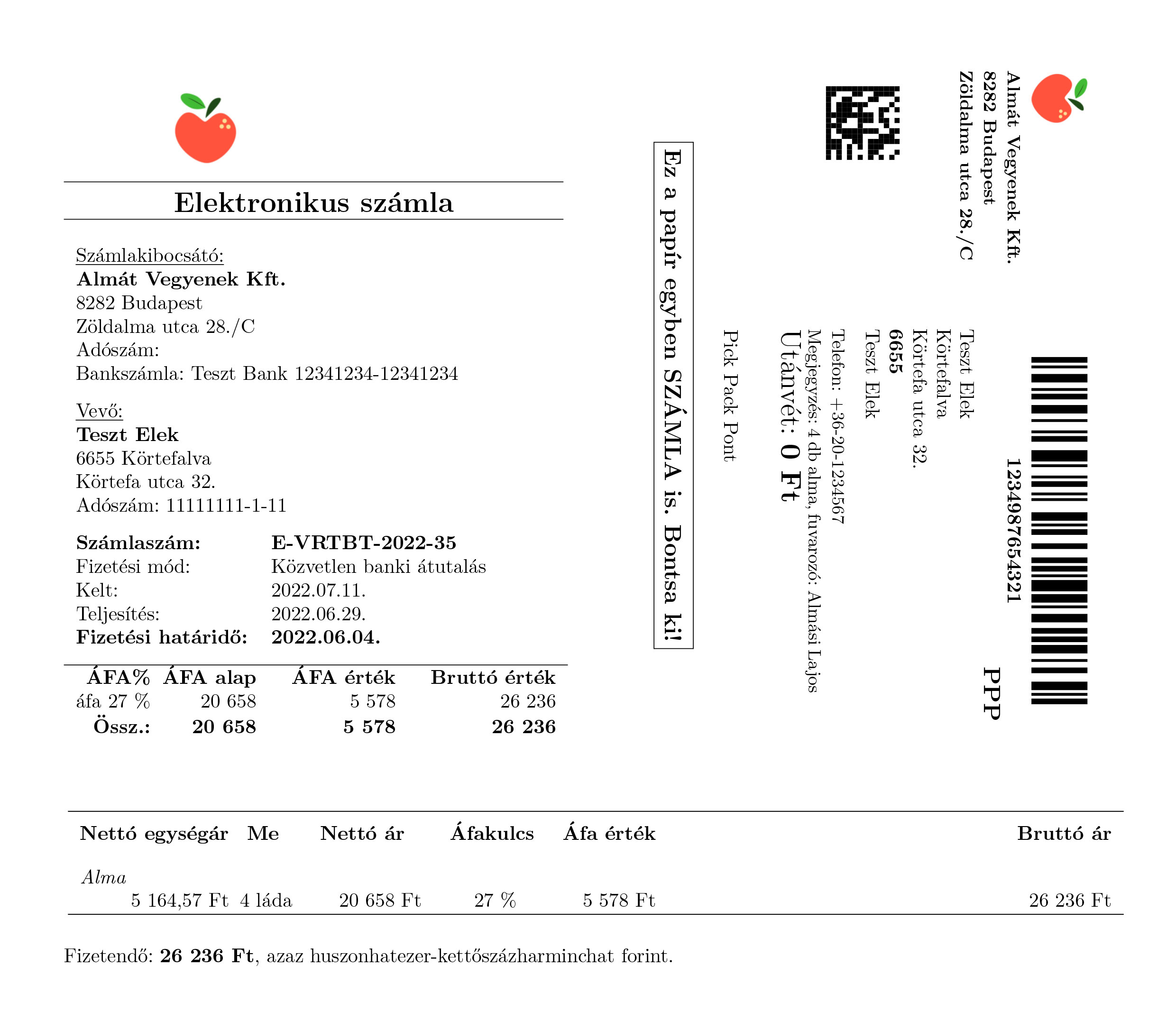 Fuvarleveles számlakép minta