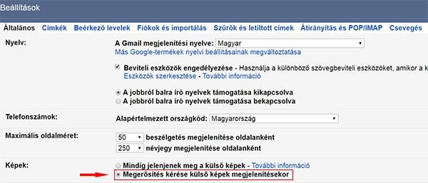 Gmail képek megjelenítésének szabályozása