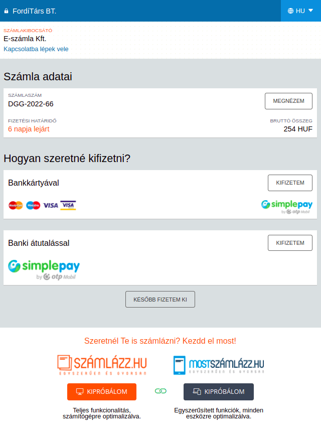 Számlázz.hu vevői fiók