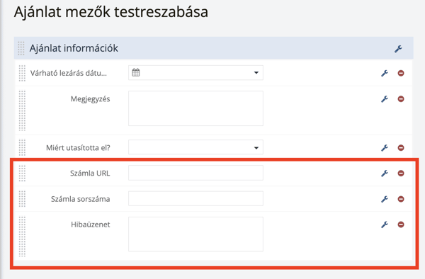 Számlázz.hu - MiniCRM ajánlat mező